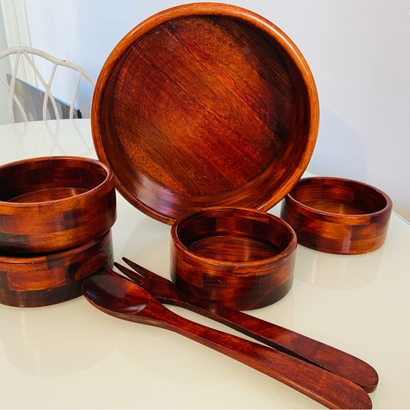 Vintage Mid Century Wood Salad Bowl Set